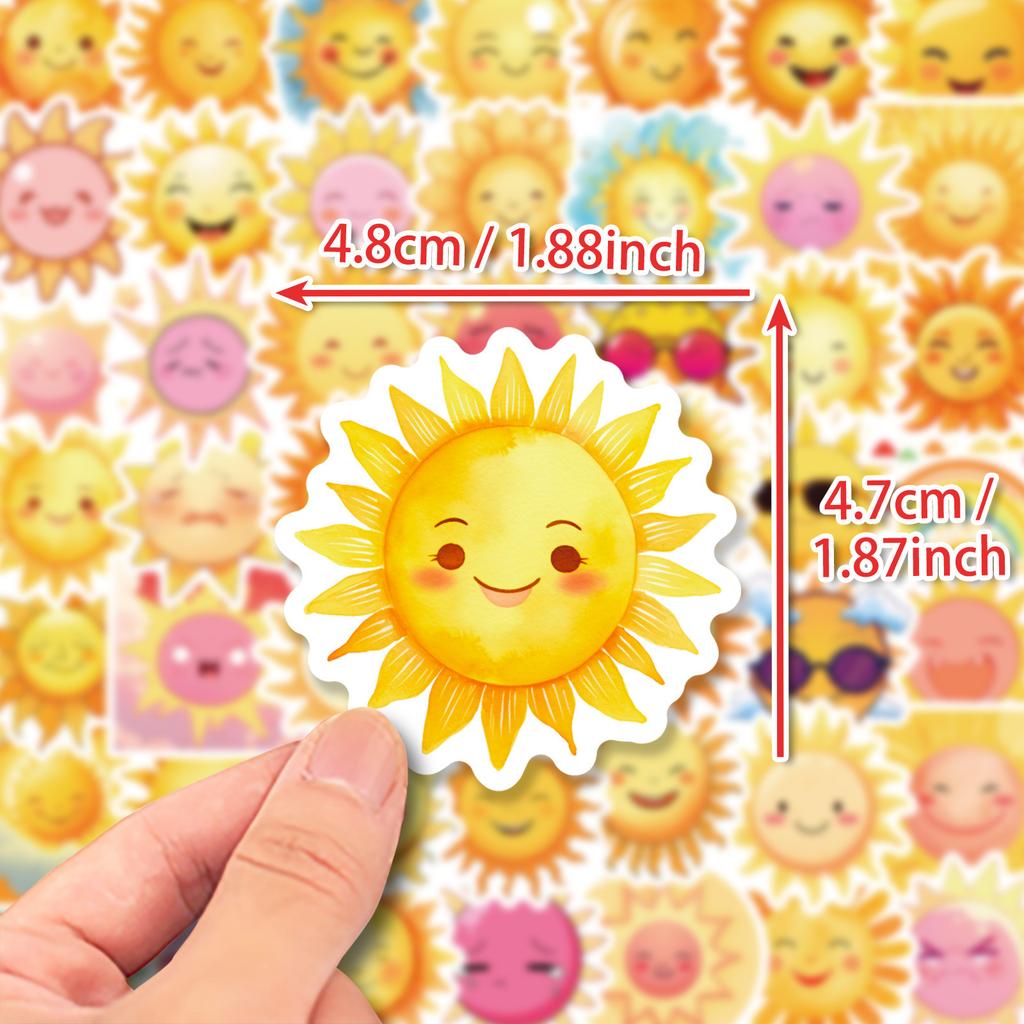 50 Cartoon Sun Stickers Doodle Sun Emoticon Pack Cute Smiling Face Personalized Children's Stickers