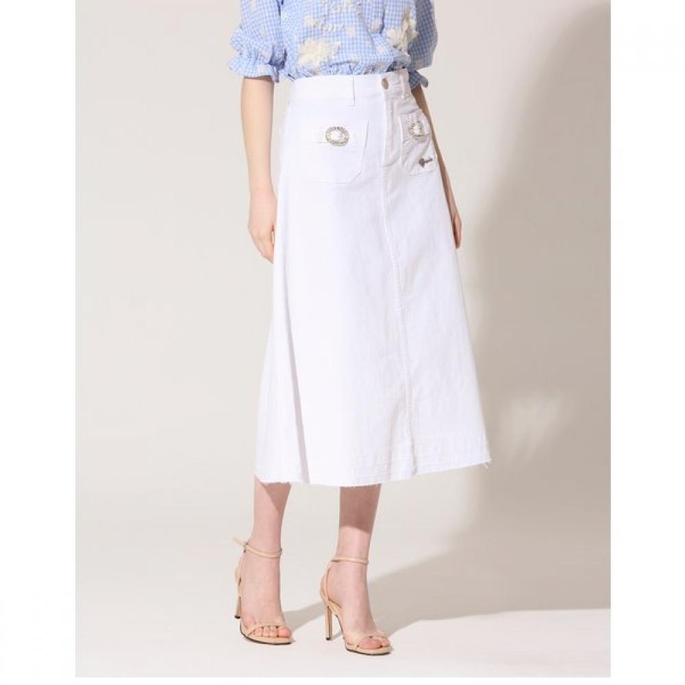 SON JUNG WAN Women Gem Buckle Pocket Denim Skirt Zjs6262020