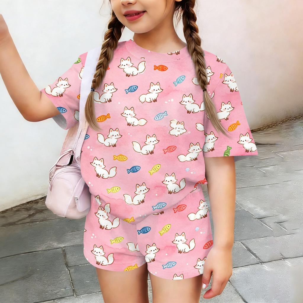 Kids Casual Short Sleeve Top and Shorts Set Animal Print Summer Outfit Lightweight Comfortable Breathable Fabric for Boys and Girls