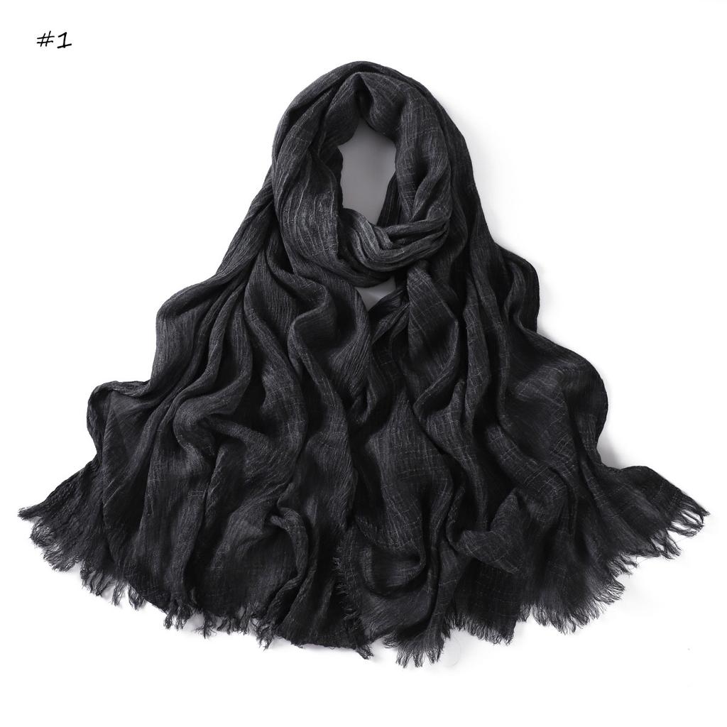  New High Quality Solid Color Wrinkle Muslim Women Hijab Scarf Ramadan Shawl Headband Turban Islamic Hijabs Wraps Tassels