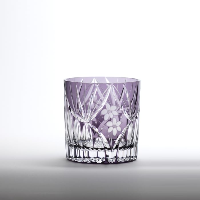 

Мастерская стекла Saiho Edo Kiriko Shochu Glass Rocks Стеклянный стакан Mini Old Purple Flower Corsette Made in Japan Wooden Box Kiriko Gift