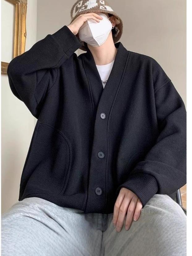 Men's Casual Waffle Knit Jacket for Spring/Autumn