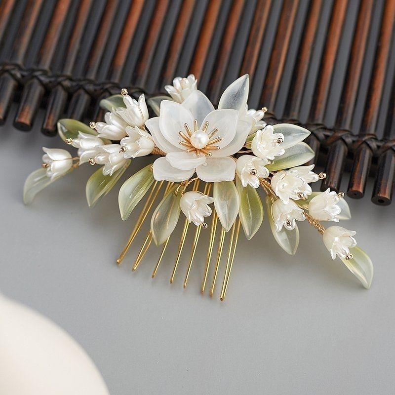 1Pcs Cool Jade Orchid Flower Hairpin For Women Chinese Style Flower Hair Stick Handmade Jewelry Hair Accessory Hanfu Hair Comb