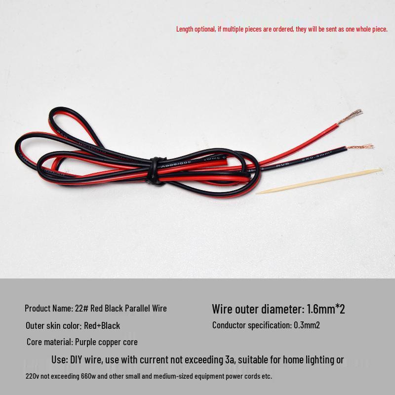 Handmade DIY 1mm Copper Core Wire Toy - Red/Black DC Circuit Leads