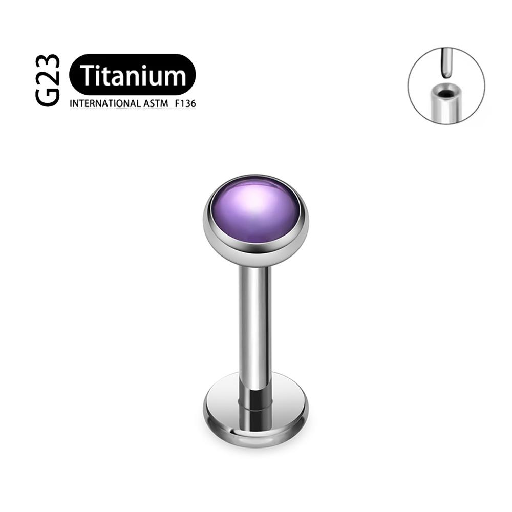G23 Titanium Circular Needle Ear Lip Studs with Natural Stone Top Labret Tongue Nose Stud Earrings Body Piercing Jewelry