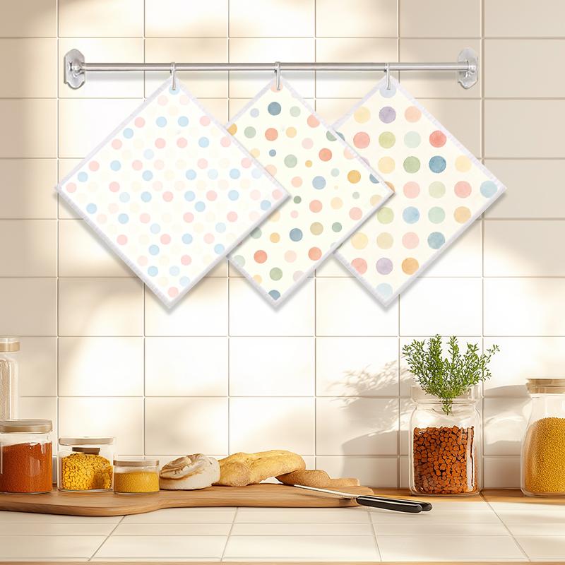 

6PCS Cleaning Dishcloths Reusable Kitchen Dish Towels Colorful Dots Pattern Dishcloth Absorbent Lint Free Cloth Washable Duster Rags Tea Towels J131A-3PCS