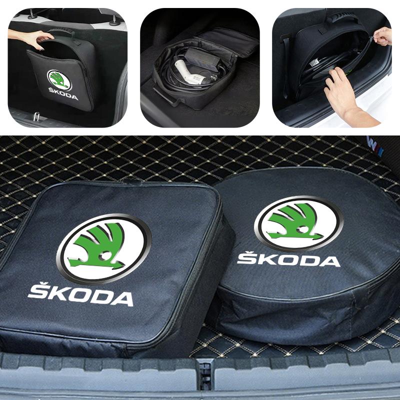 Per Skoda Logo Auto Custodia Cavi Borsa Porta Caricabatterie Organizzatore Cavi Impermeabile Octavia A5 A7 RS Fabia Superb Rapid Karoq