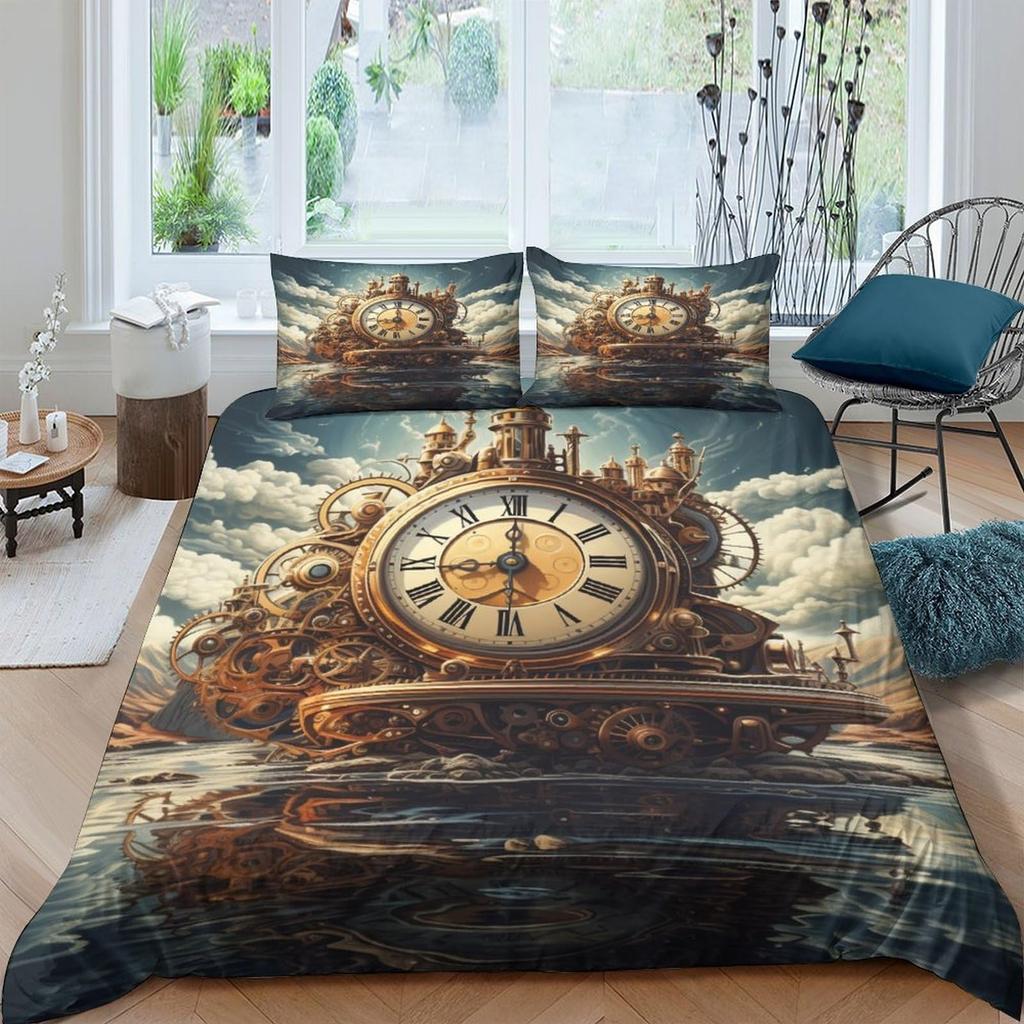 Mechanisches Zahnrad Bettbezug für Teenager Erwachsene Industrielles Bettwäscheset Schlafzimmerdeko 2 Kissenbezüge 1 Bettbezug Keine Bettdecke