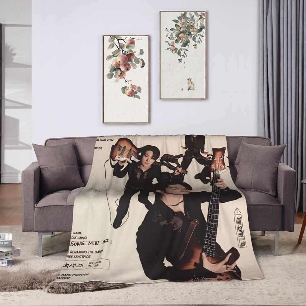 Kpop Ateez Band Soft Warm Blanket  Picnic Plush Throw Blanket Street Trend Outdoor Flannel Bedspread Sofa Bed Cover