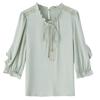 Fashionable Satin Top Women Summer Pure Color Versatile Elegant Seven Sleeves Stylish Blouse