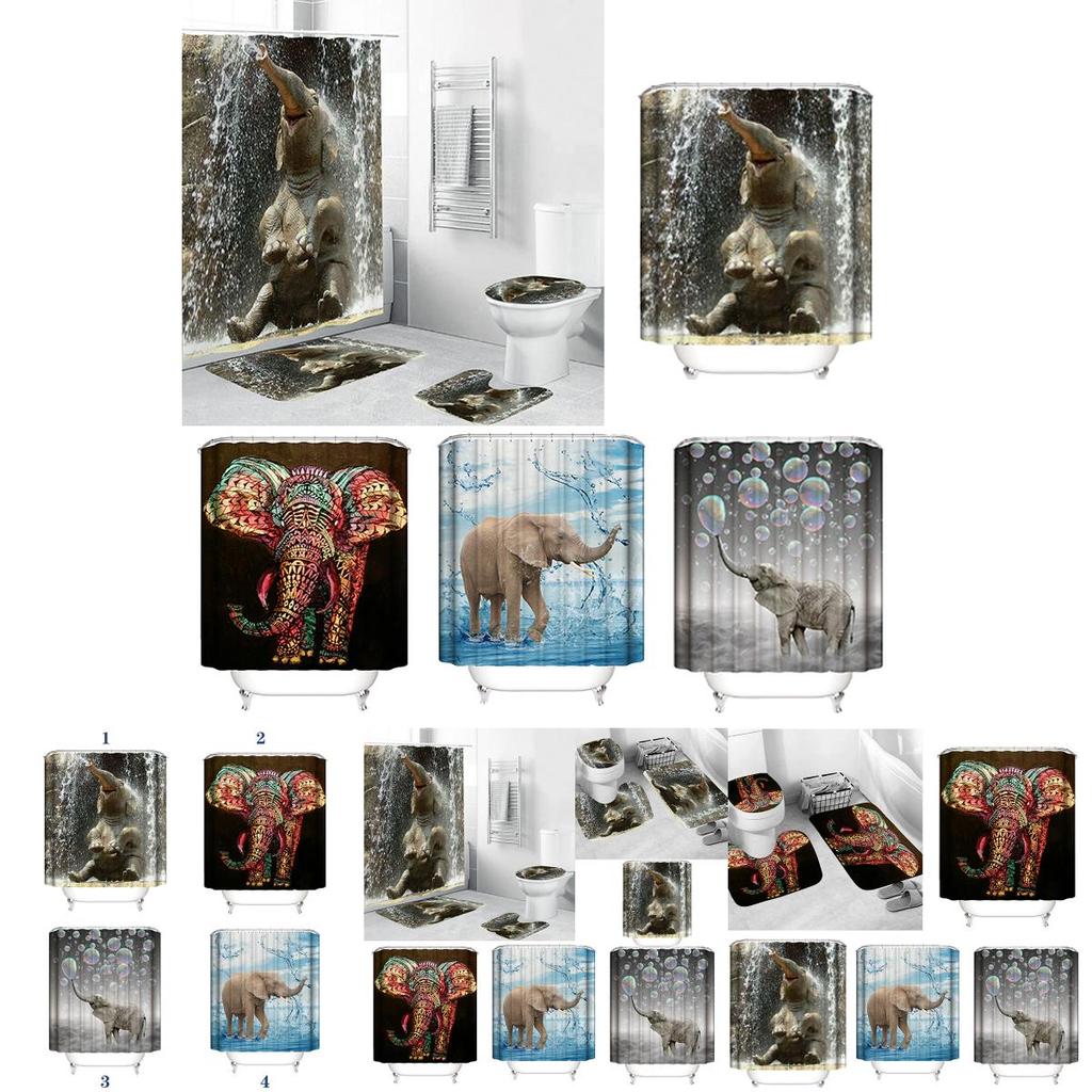Colorful Elephant Shower Curtain Waterproof Washable Bathroom Decor With 3d Printing And Hooks