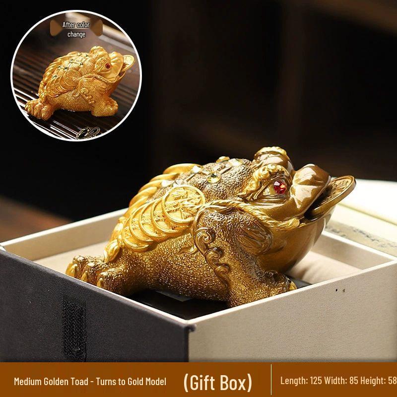 Color-Changing Tea Pet Pixiu and Golden Toad Ornament