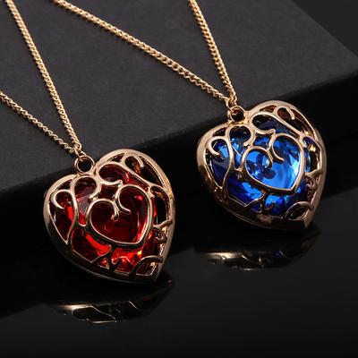 Zelda Link Skyward Sword Rotes Herz Halskette Kristall Anhänger für Damen Herren Schmuck Geschenk