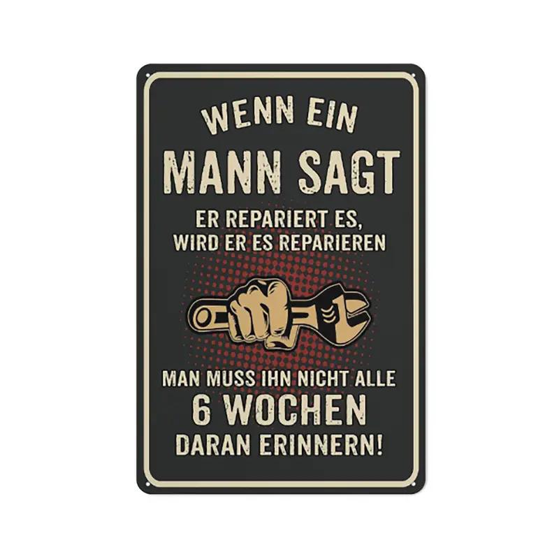 German Vintage Garage Tool Phrases Metal Sign,Retro Decorative Plaque, Home Wall ,Studio Room Man Cave Workshop Industrial Decor