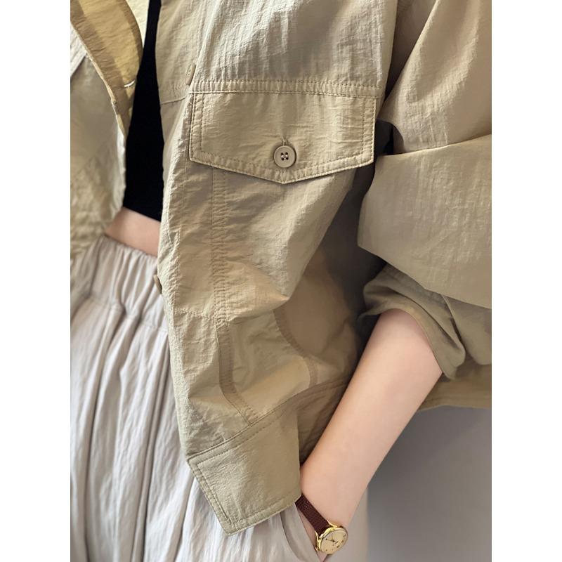 Women's Stand-up Collar Single-breasted Sunbrella Shirt Jacket Cardigan Tops