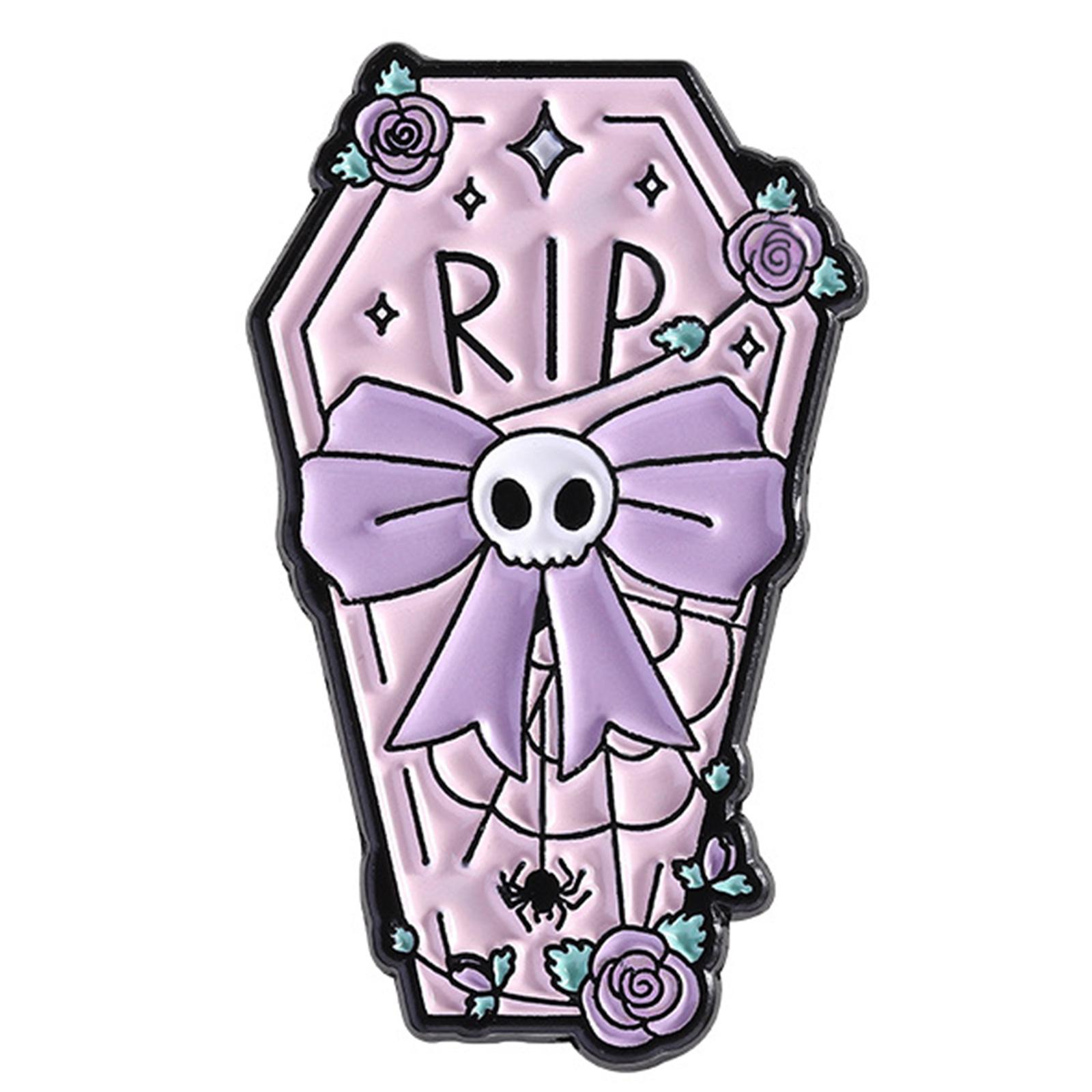 

Pastel Goth Coffin RIP Bowknot Enamel Brooch Alloy Metal Pin For Halloween Costume Accessories And Trendy Jewelry Gifts