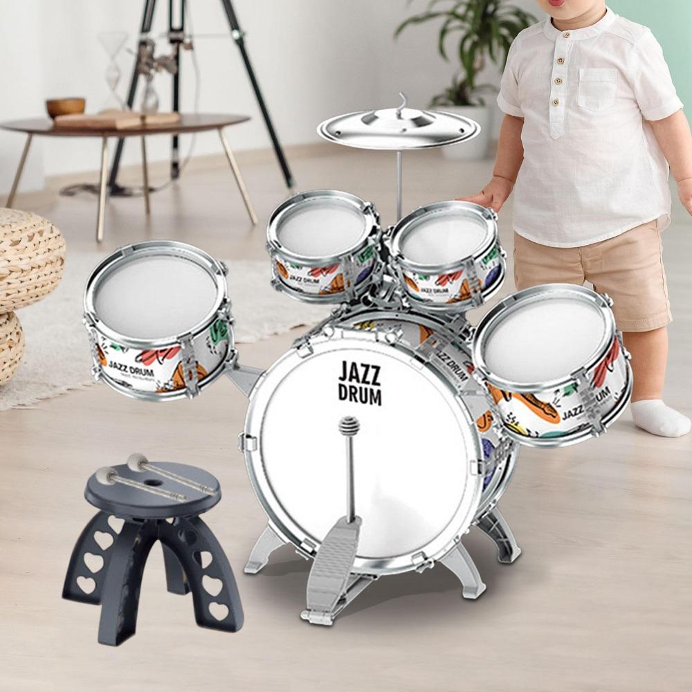 Ensemble de Batterie pour Enfants Kit de Batterie Jazz pour Tout-Petits Jouets avec Tabouret Pédale Percussion Instruments de Musique Jouet Batterie Cadeau d'Éducation Précoce pour Garçons