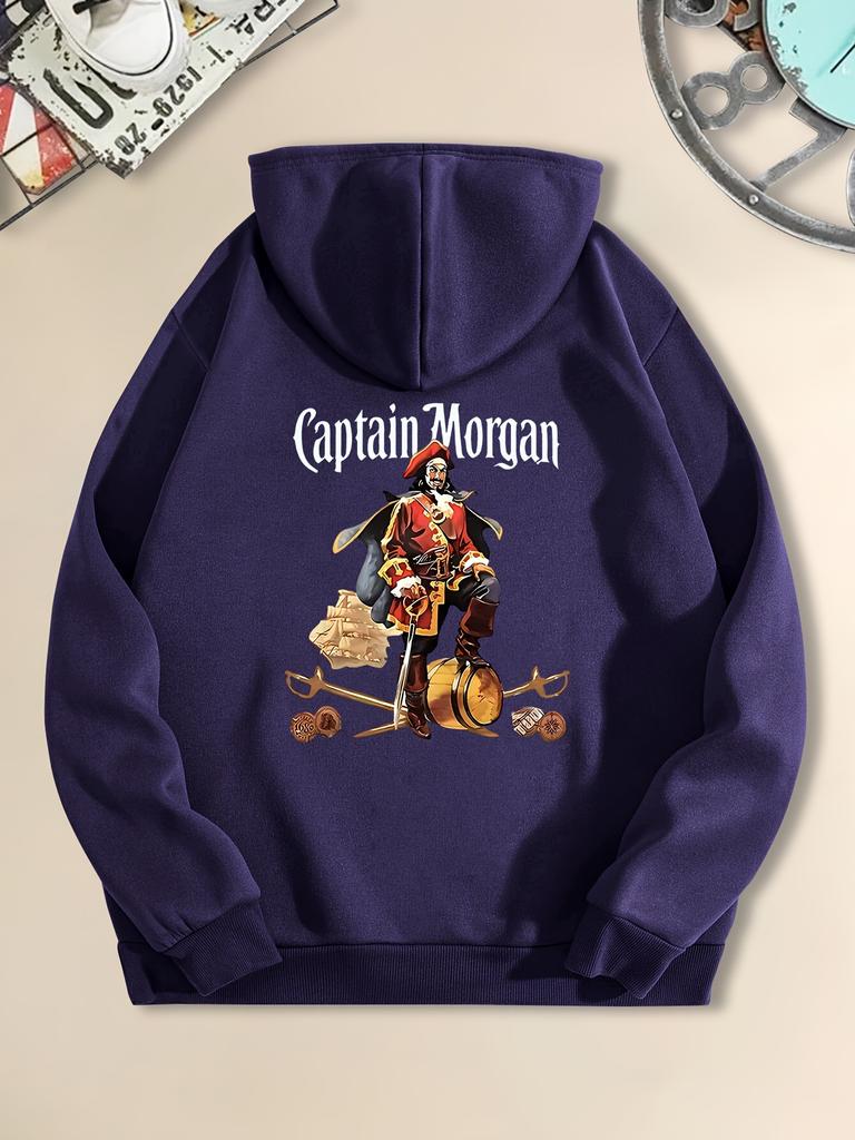 Mens Captain Print Hoodie Casual Stylish Pullover with Kangaroo Pocket Perfect for Fall Winter Fleece printed sweatshirt