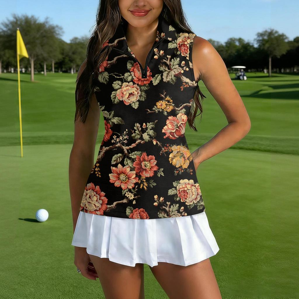 Camiseta de Golf sin Mangas para Mujer con Cuello de Cremallera y Estampado, Camiseta sin Mangas Deportiva para Deportes y Actividades al Aire Libre