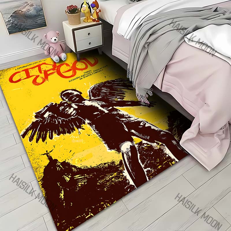 

1PC Winged man with gun yellow background Carpet for Living Room Bedroom Sofa Home Decor Rus Non-slip Floor Mat Luxury Gift 40cm x 60cm