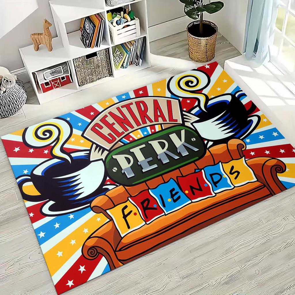 Klassisches Friends Central Perk Schild TV-Teppich für Schlafzimmer Wohnzimmer Sofa Zuhause Fußabtreter Dekor, Große rutschfeste Spielmatte für Kinder
