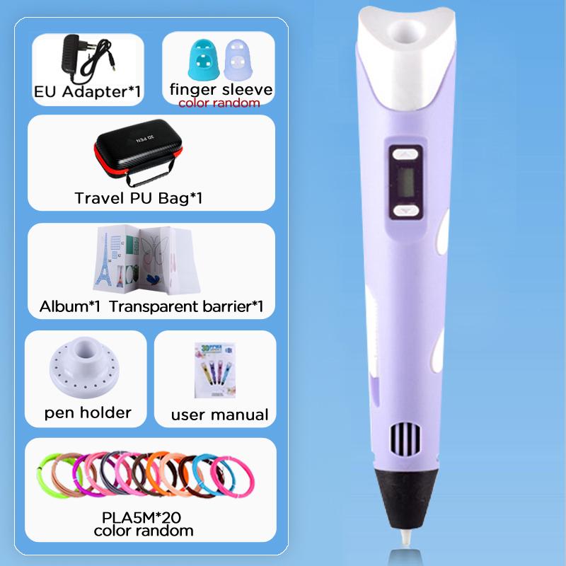 Kinder 3D-Stift 3D-Zeichen Druckstift LCD-Bildschirm Netzteil 40 Farben 200M PLA-Filament Kinder Jungen Mädchen Geburtstag DIY-Geschenk