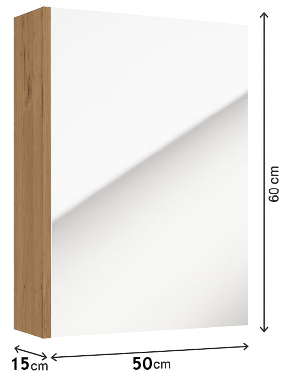 Narrow Wall Bathroom Cabinet with Mirror, 60x50x15cm, Oak Craft, Salsa