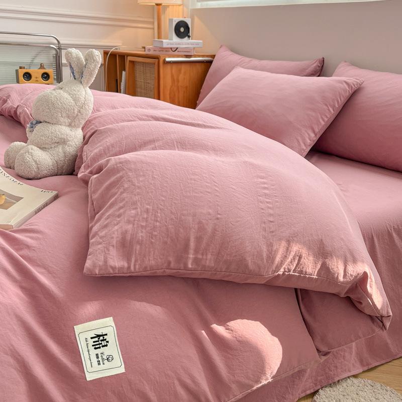 Super Soft Washed Cotton Solid Color 4-Pcs Quilt Cover Student Dormitory 3-Pcs Set Four Seasons Universal A Maternal Infant Grade