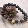 Alloy Leopard Head Volcanic Rock Stretch Bracelet