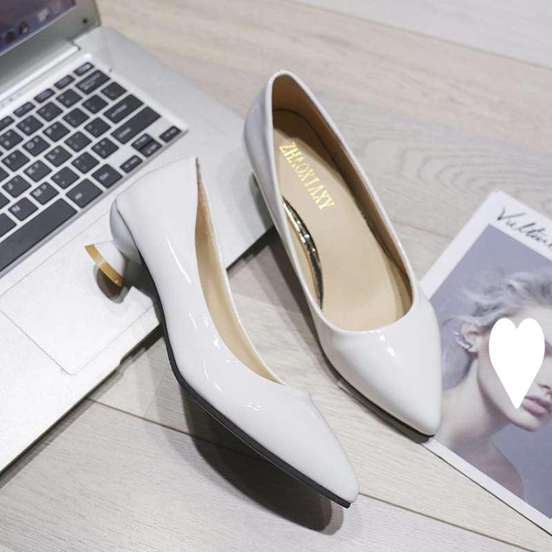 Cat Heel Red Shoes Red Wedding Shoes Wine Glass Heel Pointed Shoes Low Heel High Heels Patent Leather Non-slip Black Work Shoes Women