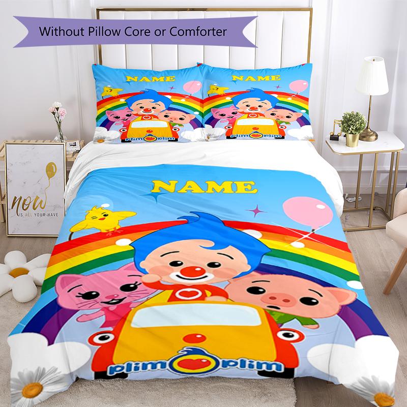 Set de lenjerie de pat Plim Plim cu Nume Personalizat 3 buc. Închidere cu fermoar pentru husa pilotei Include 1 husă de pilotă și 2 fețe de pernă, Moale și Confortabil pentru Toate Anotimpurile.