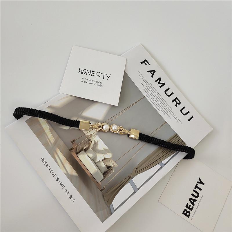 Retro PU Leather Ruched Skinny Waist Belt, Women's Fashion Accessory for Dress or Sweater, Versatile Elastic Stretch Waistband