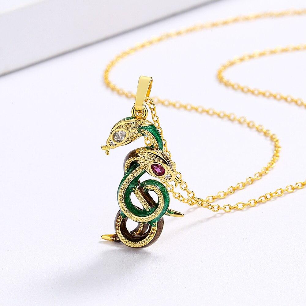 Colgante de circonita serpentina creativa de estilo moderno, colgante de serpiente doble, collar de mujer, diseño de moda, regalo de fiesta, joyería