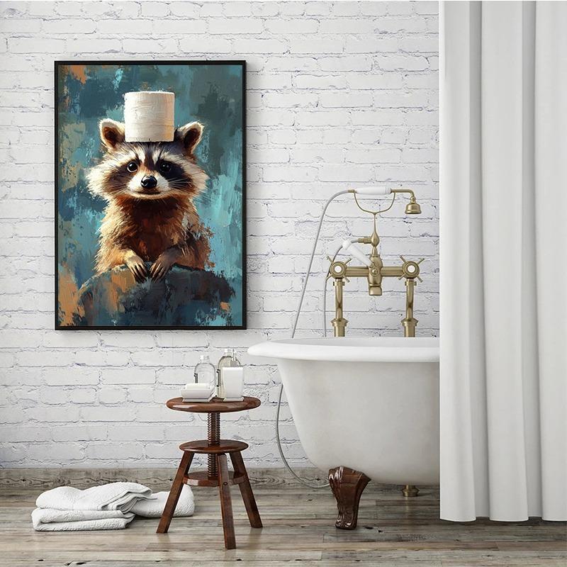 Bathroom Animal with Toilet Paper Posters Prints Fox Tiger Otter Cow Panda Monkey Canvas Painting Wall Art Pictures Home Decor
