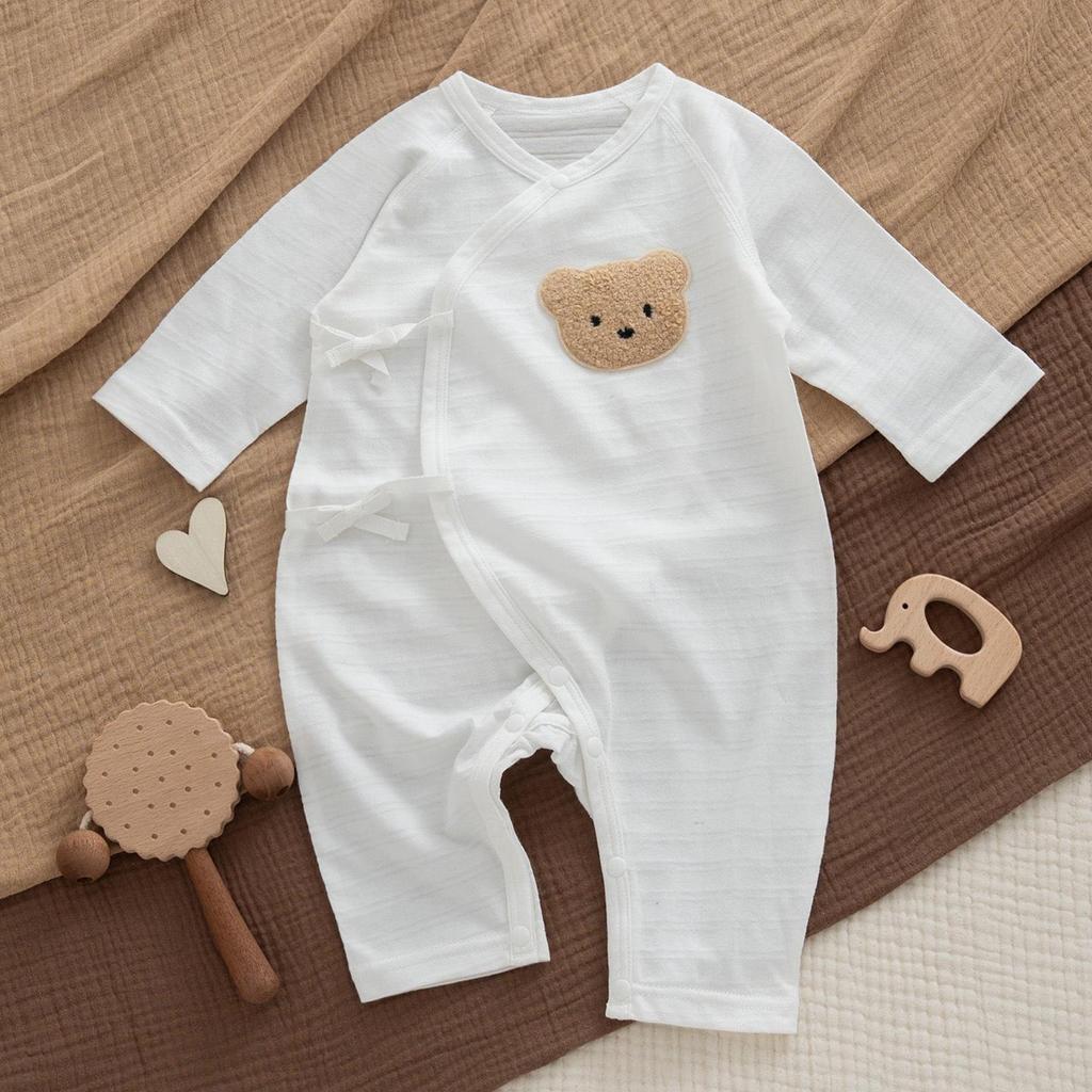 Newborn Ultra-Thin Cotton Long-Sleeve Romper with Belly Protection - Breathable, A-Class, Perfect for Summer and Air-Conditioned Spaces.