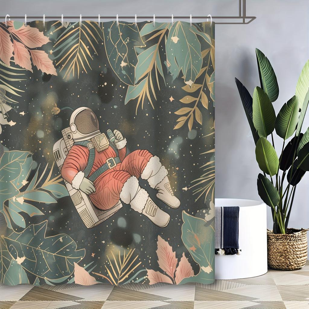 Shower Curtain: Festive Astronaut In A Tropical Jungle For A Unique And Imaginative Bathroom Decor
