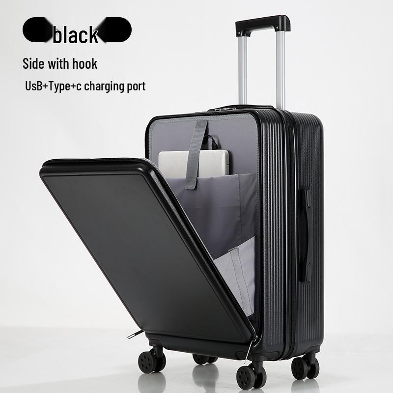 Large Capacity Front Opening Multifunctional Carry-On Trolley: Scratch & Wear-Resistant Travel Suitcase