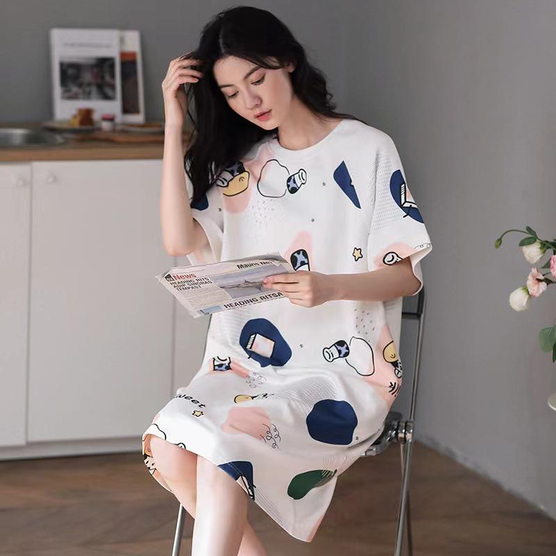 Plus Size Cute Cartoon Women’s Summer Sleep Dress - Loose Fit, Short Sleeve, Korean Style