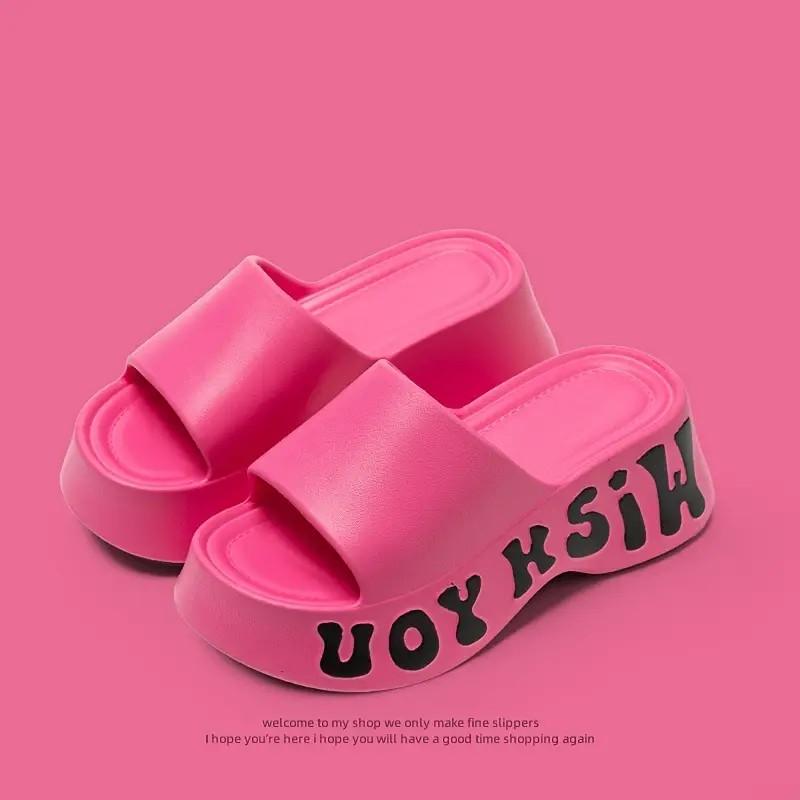 New Fashion EVA Platform Slippers for Women 2025 Summer Letter Print Wedge Heel Sandals Woman Thick Bottom Non Slip Beach Slides