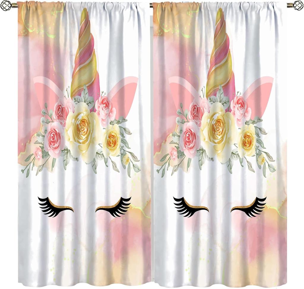 Rainbow Unicorn Bedroom Curtains Purple Pink Dream Universe Starry Sky Kids Living Room Window Treatments Made Of Polyester Treatment