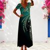 Women Plus Size V Neck Short Sleeve Printed Light Purple Maxi Dress