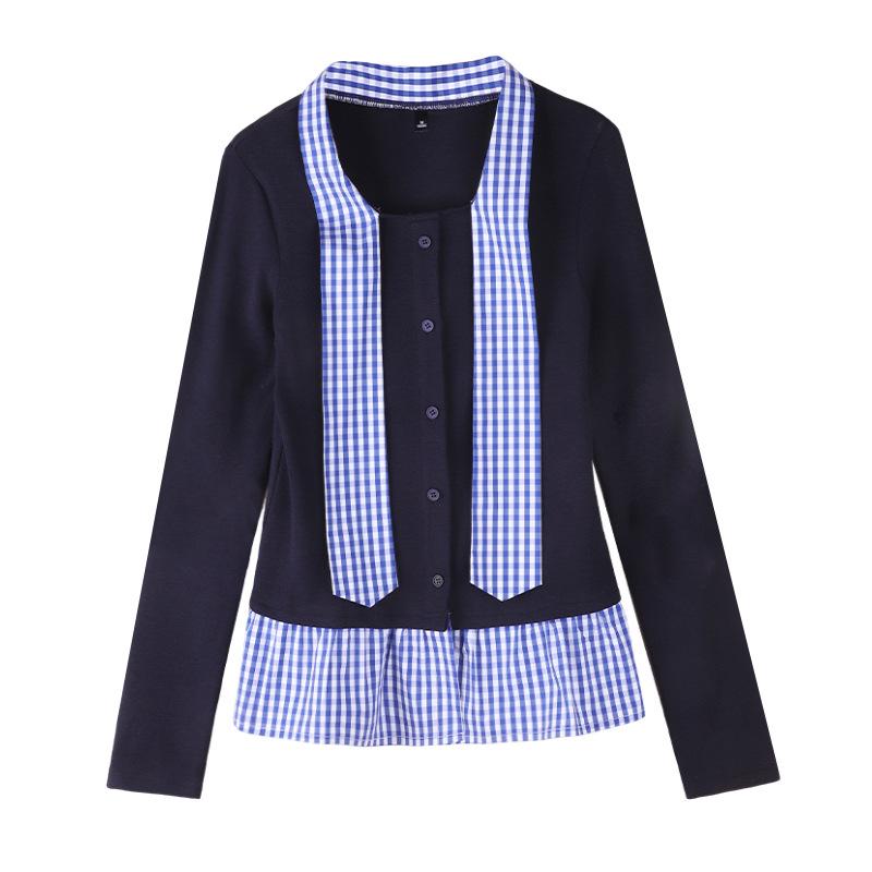 

Women s Plaid Color Block Two-in-One College Style Long Sleeve Cardigan Top (2025 Autumn Edition) M