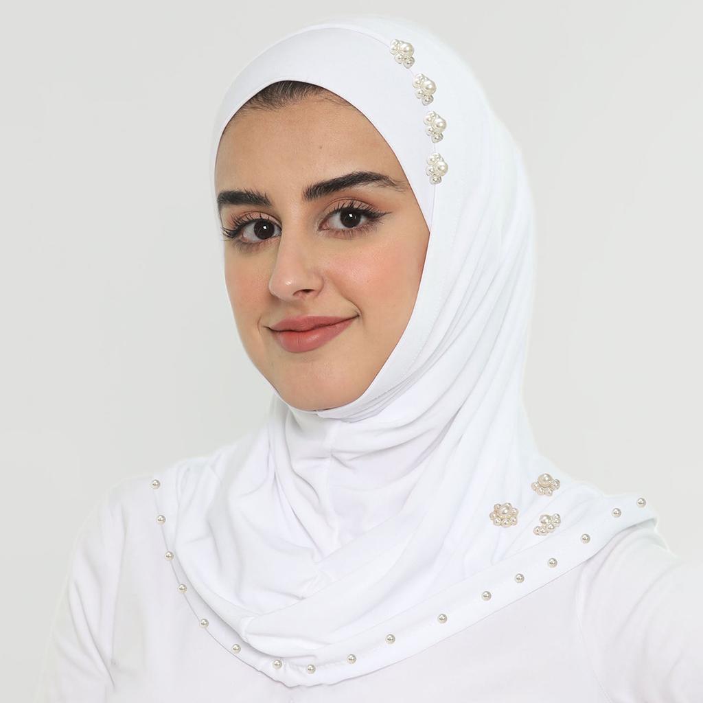 Women Instant Hijab Scarf With Pearls Muslim Premium Jersey Head Scarf Wrap Soft Turban Breathable Femme Musulmane Inner Hijabs