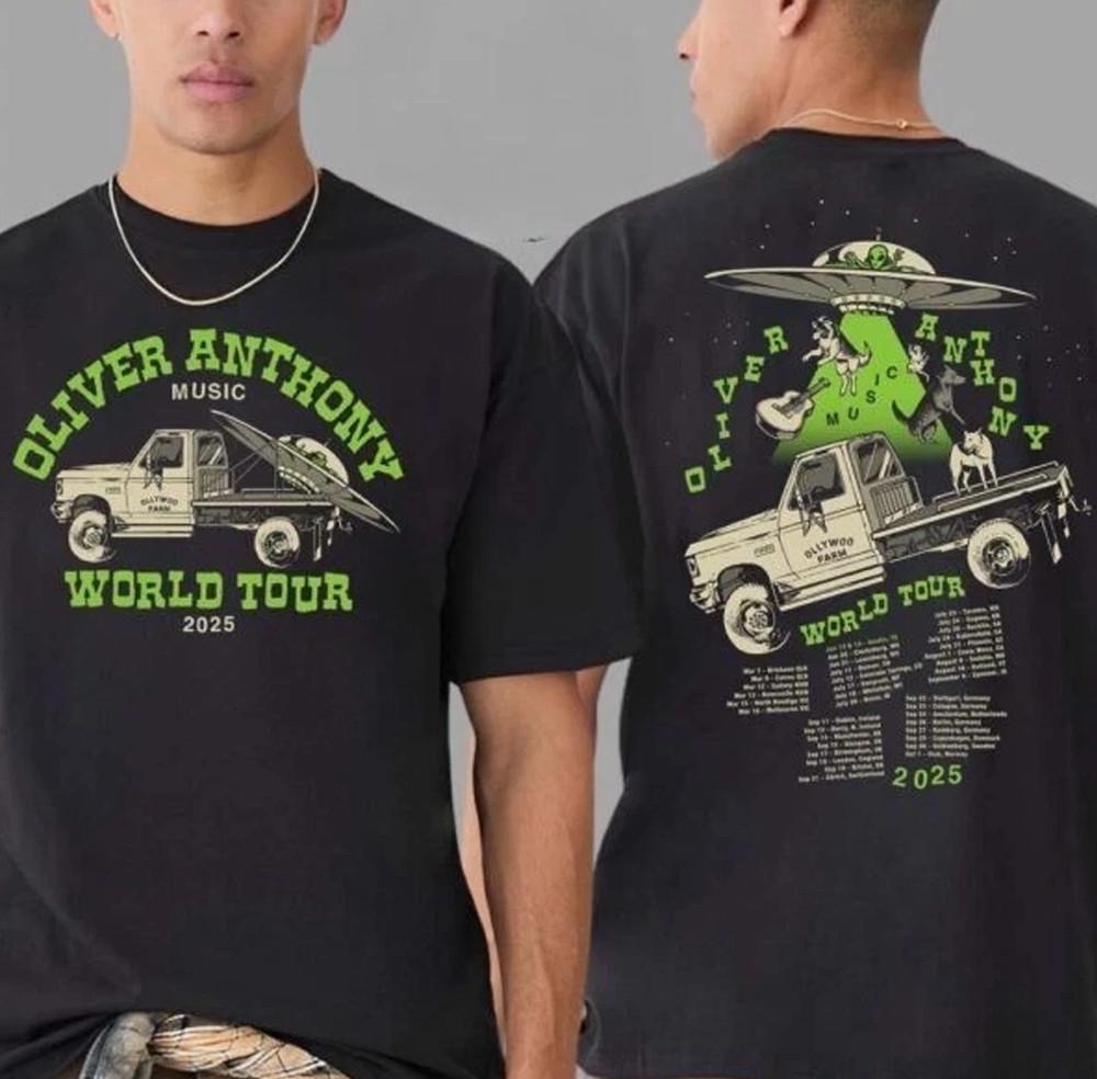 Oliver Anthony Music World Tour 2025 Merch Tee Dates List Two Sided TShirt Unisex T-Shirt S