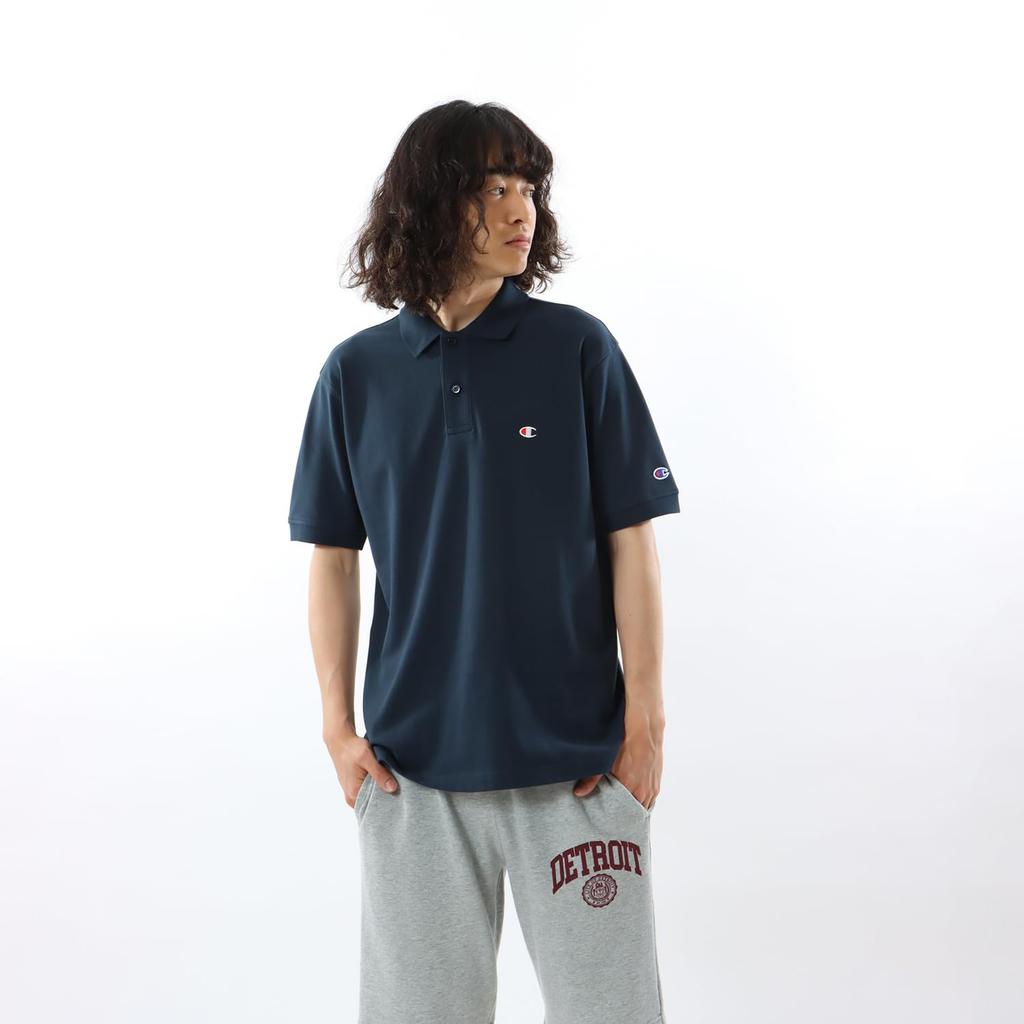 Polo Short One Point Short Sleeve Polo Basic L [Champion] Shirt, Sleeve, 100% Cotton, Embroidery, Logo, Shirt, C3-Z358Z, Men's, Navy,