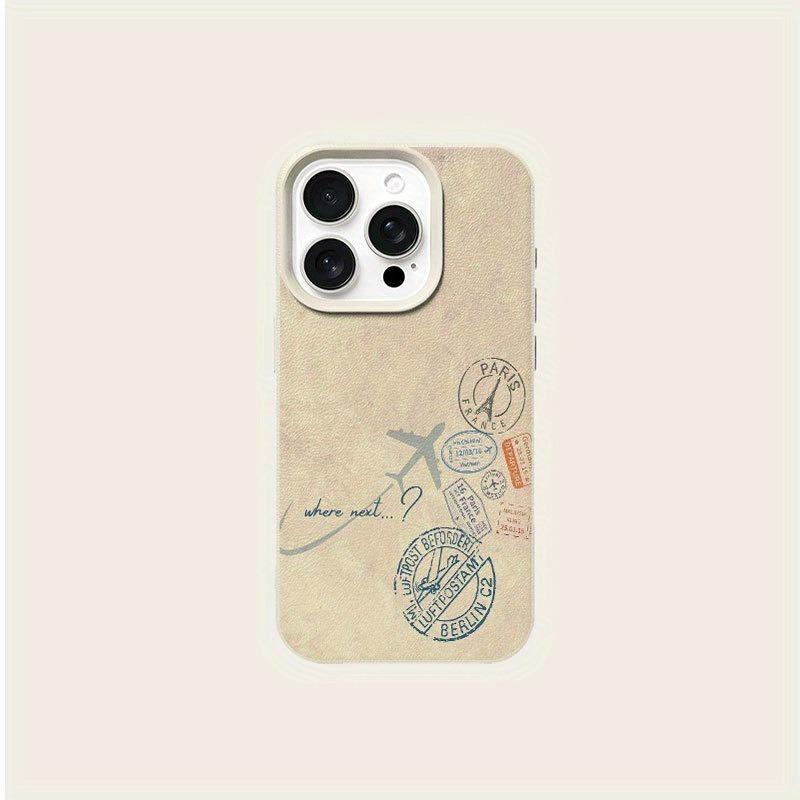 World Travel Map Stamp Case For iPhone 17 16 15 14 13 12 11 Pro Max Paris Berlin Flight Ticket Airplane Aesthetic Hard  Cover