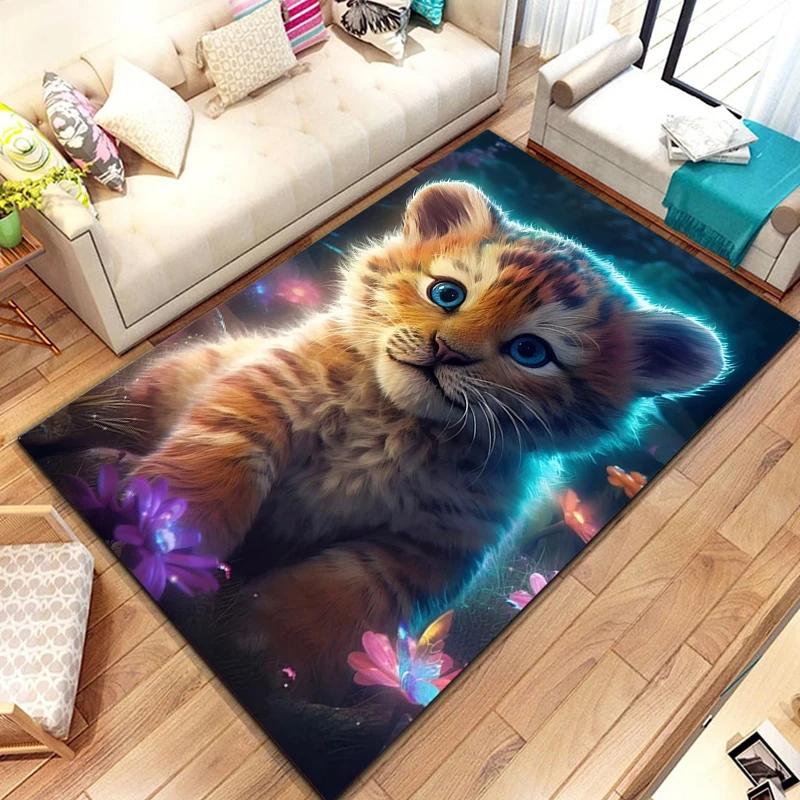Cute Little Tiger Pattern Rug Wild Animal Carpet for Living Room Bathroom Mat Creative Doormat for Bedroom Home Decor Floor Mat