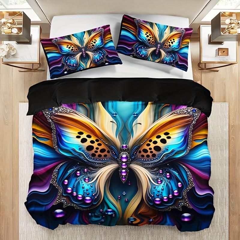Vibrant Butterfly Print Duvet Cover Set All-Season Comfort Machine Washable For Home Dorm Decor Dorm Room Vibrant Bedding Set