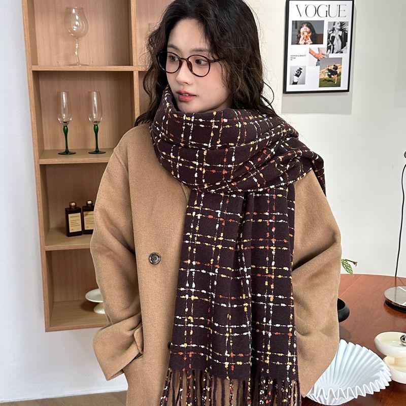 Women's Faux Cashmere Plaid Scarf - Korean Style, Thick & Warm Autumn/Winter Shawl