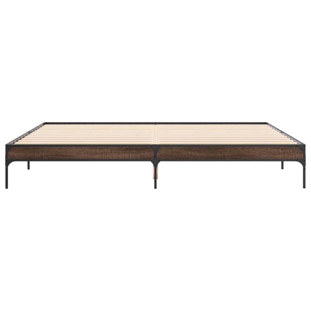 Brown Oak Effect Bed Frame 200 X 200 Cm Wood Based Panel & Metal